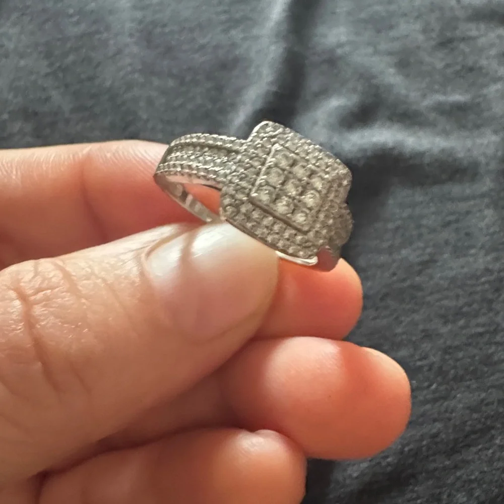 Sterling Silver Square Halo Ring with Clustered Stones - Silver size‎ (7)